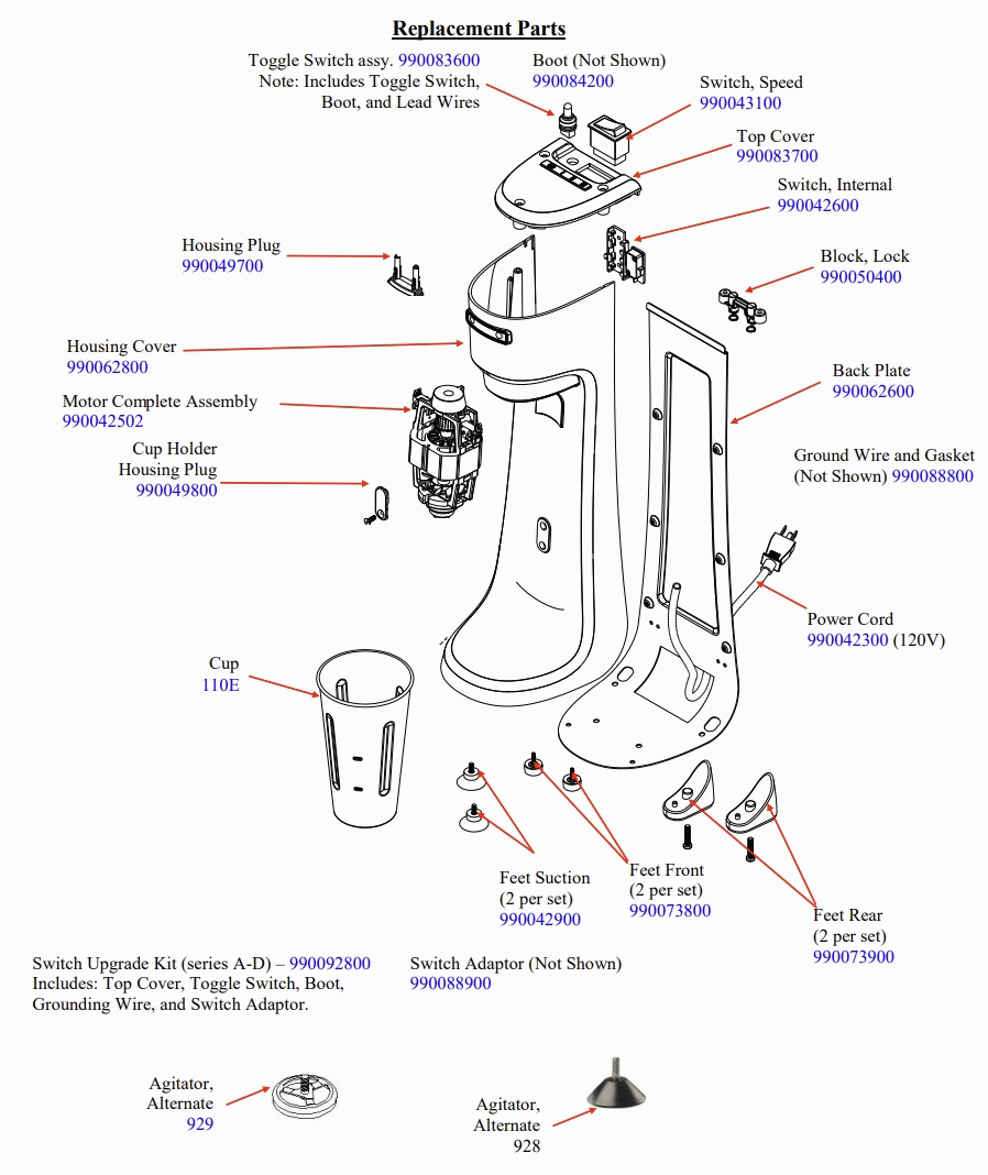 Diagram Diagram and Parts List for HMD200-DB-E  Hamilton Beach Drink Mixer
